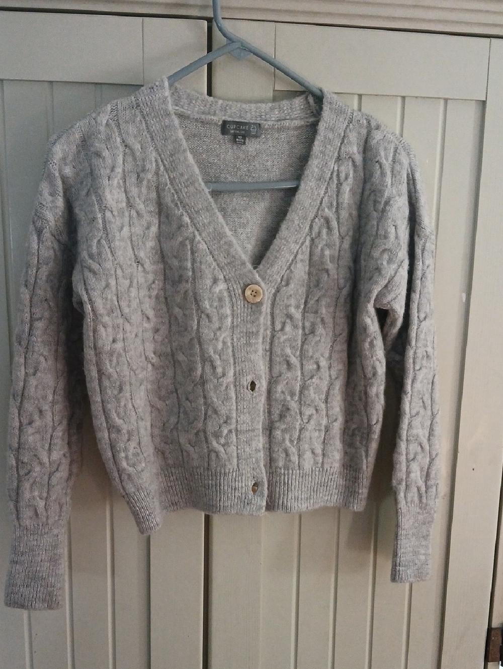 cupcakes & cashmere Light Gray Cable-Knit V-Neck Cardigan